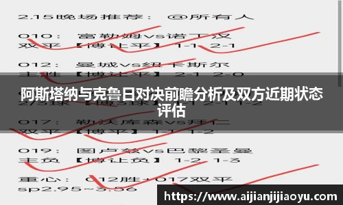 阿斯塔纳与克鲁日对决前瞻分析及双方近期状态评估